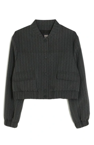 Shop River Island Heat Seal Pinstripe Bomber Jacket In Grey