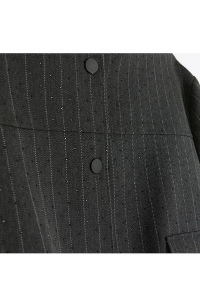 River Island Heat Seal Pinstripe Bomber Jacket In Grey