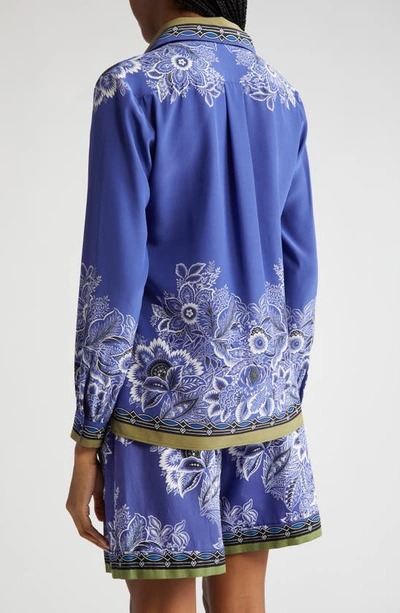 Shop Etro Floral Silk Crêpe De Chine Button-up Shirt In Print On Blue Base