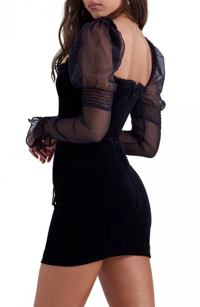 House Of Cb Syana Sheer Juliet Sleeve Minidress In Black