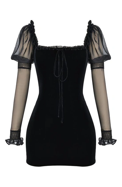 House Of Cb Syana Sheer Juliet Sleeve Minidress In Black