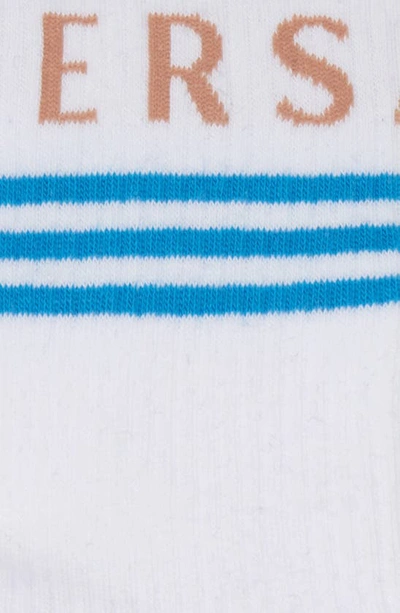 Shop Versace Jacquard Logo Cotton Blend Crew Socks In White Desden Blue Sand