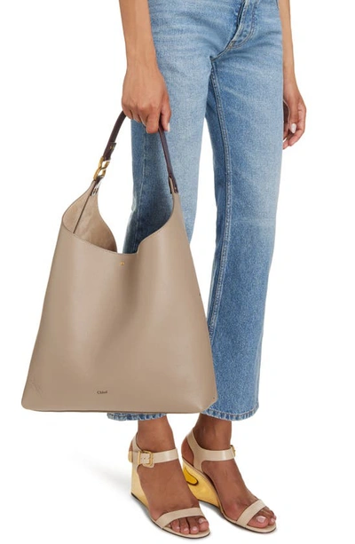 Chloé Marcie Hobo Bag In Grained Leather Grey Size Onesize 100% Calf-skin Leather In Motty Grey 23w