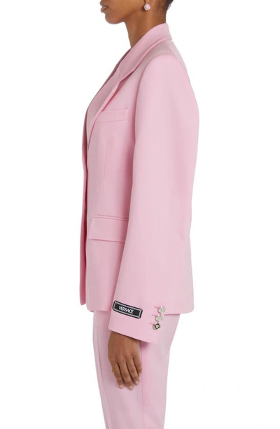 Shop Versace Medusa Single Breasted Stretch Virgin Wool Blazer In Light Pink