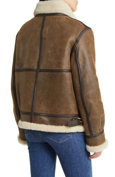 Schott Nyc Genuine Shearling & Leather Bomber Jacket In Brown