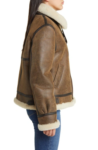 Schott Nyc Genuine Shearling & Leather Bomber Jacket In Brown