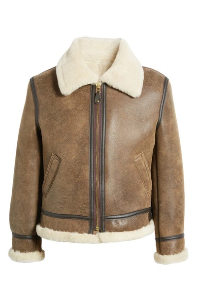 Schott Nyc Genuine Shearling & Leather Bomber Jacket In Brown