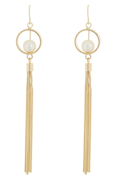 Shop Area Stars Imitation Pearl Tassel Drop Earrings In Gold