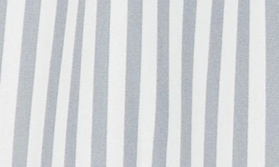 Shop Pleione Stripe Ruffle Short Sleeve Button-up Shirt In Gray/ Ivory Stripe