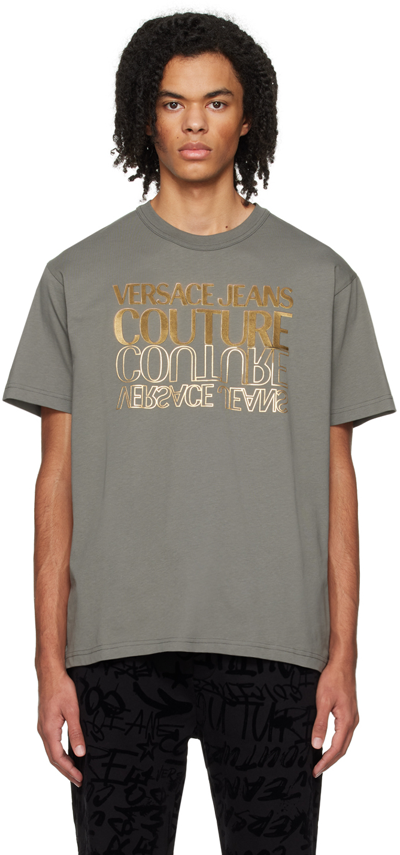 Shop Versace Jeans Couture Khaki Bonded T-shirt In Eg14 Moss/gold