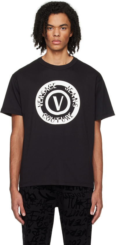 Shop Versace Jeans Couture Black V-emblem T-shirt In E899 Black