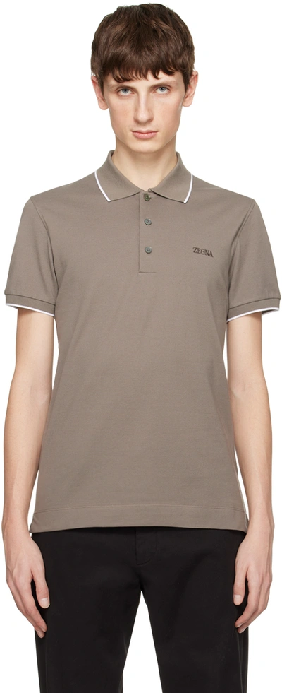 Shop Zegna Taupe Three-button Polo In N07