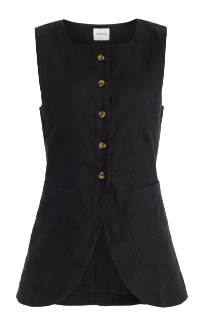 Shop Posse Emma Linen-blend Vest In Black