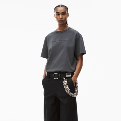Shop Alexander Wang Embossed Logo Tee In Compact Jersey In Soft Obsidian
