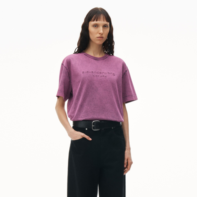 Shop Alexander Wang Embossed Logo Tee In Compact Jersey In Acid Candy Pink