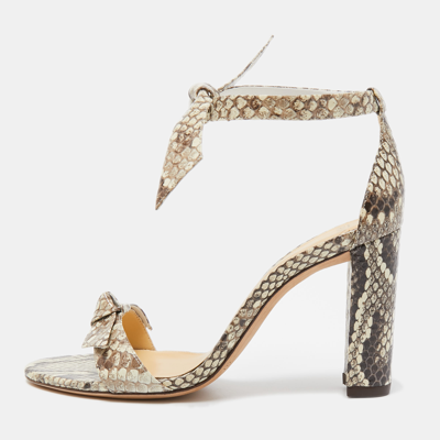 Pre-owned Alexandre Birman Brown/beige Embossed Python Clarita Bow Tie Sandals Size 38.5