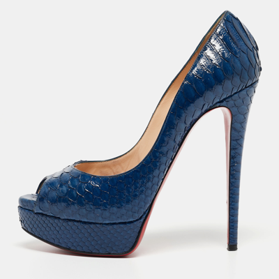 Pre-owned Christian Louboutin Blue Python Lady Peep Toe Pumps Size 39.5