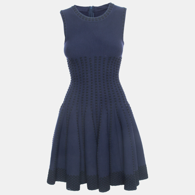 Pre-owned Alaïa Navy Blue Wool Blend Sleeveless Skater Mini Dress S