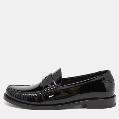 Pre-owned Saint Laurent Black Patent Leather Penny Le Loafers Size 37.5
