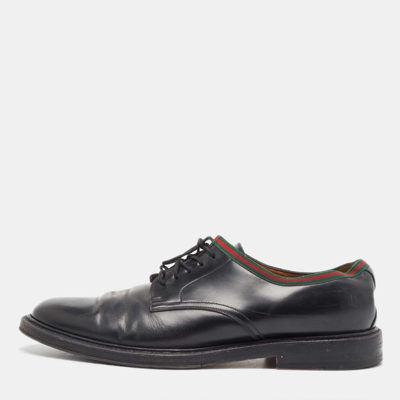 Pre-owned Gucci Black Leather Web Accent Derby Size 45