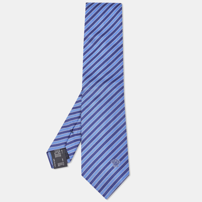 Pre-owned Versace Blue Diagonal Striped Silk Tie