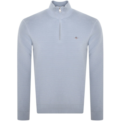 Shop Gant Textured Half Zip Sweatshirt In Blue