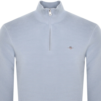 Shop Gant Textured Half Zip Sweatshirt In Blue