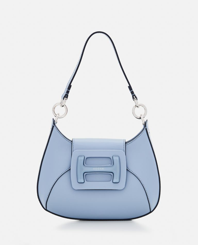 Shop Hogan Mini H Plexi Leather Hobo Bag In Sky Blue