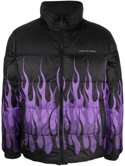 Shop Vision Of Super Down Jacket With Flame Motif In Black