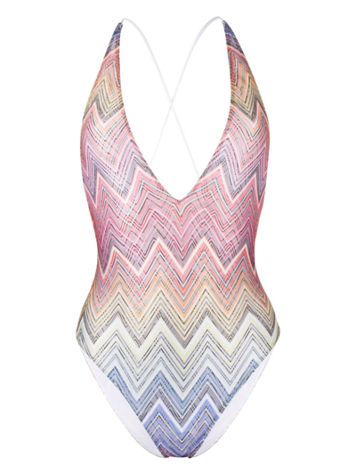 Shop Missoni Multicolour Zigzag Open-back Swimsuit In Pink