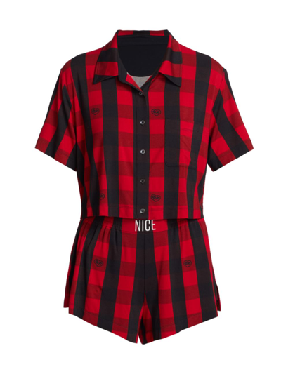 Shop Big Feelings Women's Madden Checkered 2-piece Pajama Set In Red Plaid