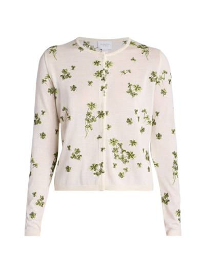 Shop Giambattista Valli Women's Floral Cotton Knit Cardigan In Ivory