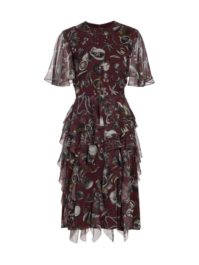 Shop Jason Wu Collection Women's Marine Graphic Silk Ruffled Chiffon Dress In Fig Multi