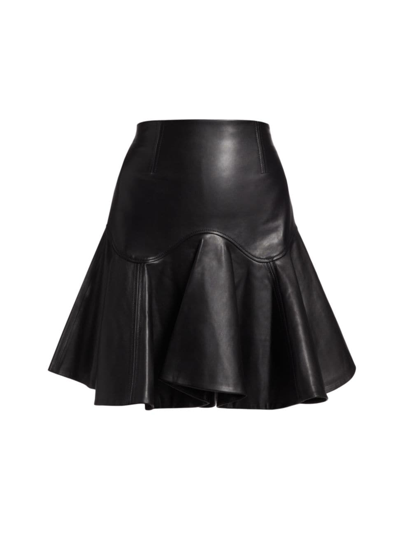 Shop Jason Wu Collection Women's Ruffled Leather Miniskirt In Black