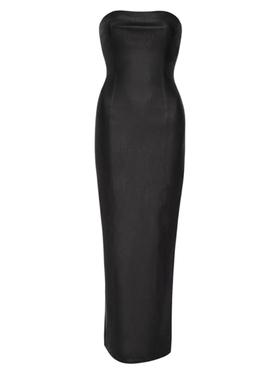 Shop Good American Women's Faux-leather Tube Maxi Dress In Black