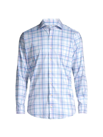 Shop Peter Millar Men's Crown Payson Plaid Button-front Shirt In Cottage Blue