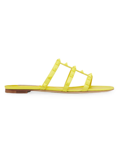 Shop Valentino Women's Rockstud Slider Sandals In Calfskin With Tone-on-tone Studs In Yellow