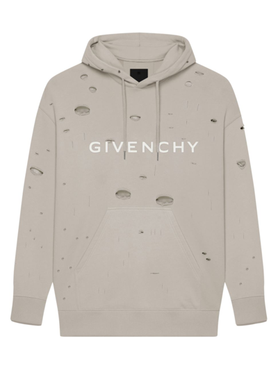 Shop Givenchy Men's Oversized Hoodie In Destroyed Fleece In Taupe