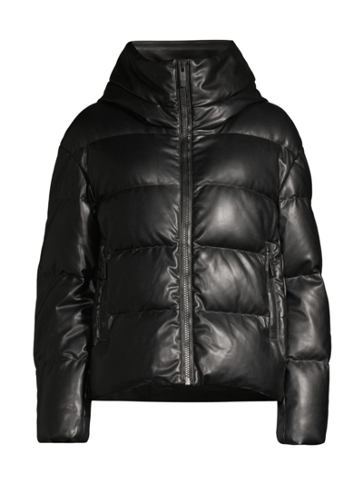 Shop Fusalp Women's Faux-leather Down Puffer Jacket In Noir