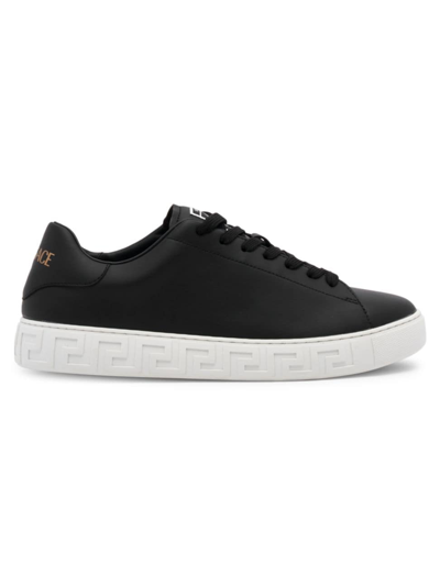 Versace Leather Sneakers With La Greca Detail In Black