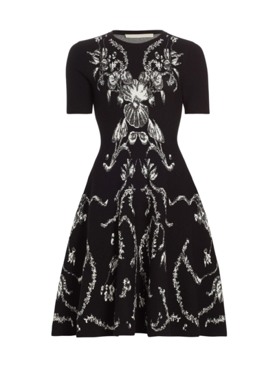Shop Jason Wu Collection Women's Damask Jacquard Knit Fit & Flare Dress In Black Chalk