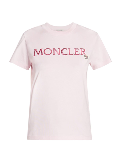 Shop Moncler Women's Logo Cotton Short-sleeve T-shirt In Pink