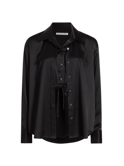 Shop Alexander Wang T Women's Double Layered Silk Button-front Shirt In Black