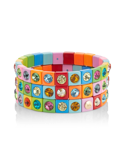 Shop Roxanne Assoulin Women's The Spectacular Stack Set Of 3 Enamel & Glass Crystal Stretch Bracelets In Rainbow