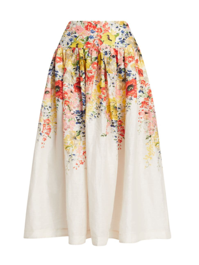Shop Zimmermann Women's Alight Basque Floral Linen Midi-skirt In Ivory Floral