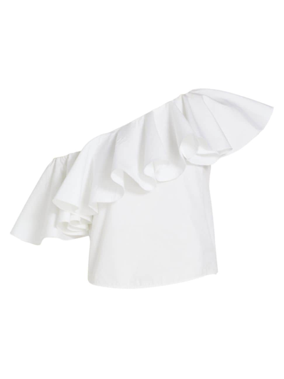 Shop Giambattista Valli Women's Ruffled Cotton One-shoulder Blouse In Ivory