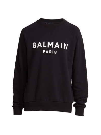 Shop Balmain Men's Logo Cotton Crewneck Sweatshirt In Black
