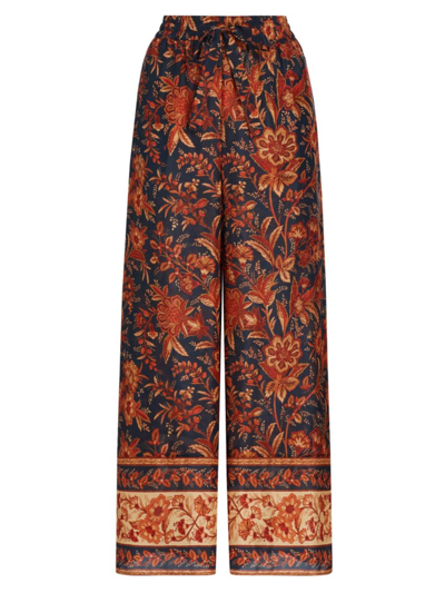 Shop Zimmermann Women's Junie Printed Silk Wide-leg Pants In Dark Navy Floral
