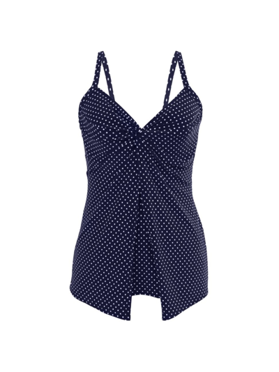 Shop Miraclesuit Swim Women's Pin Point Love Knot Polka Dot Tankini Top In Midnight Blue