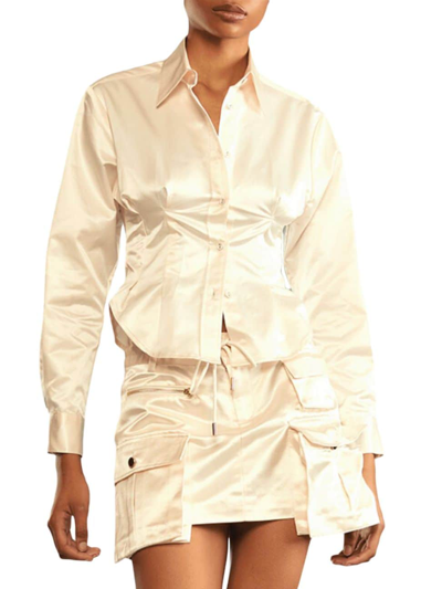Shop Cynthia Rowley Women's Cotton & Silk-blend Corset Blouse In Cream